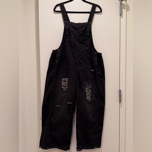 Women's Black Denim Overalls - Picture 1 of 8